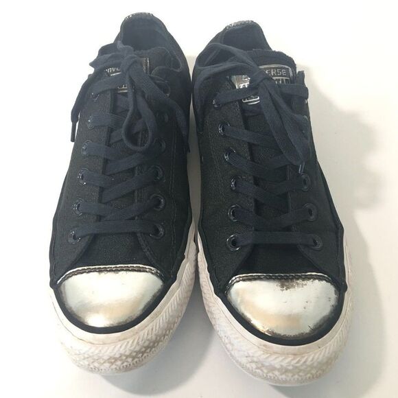 CONVERSE Sneaker Women's Size 8 Black All Star Low Top Brush-Off Leather Toecap - Picture 1 of 10